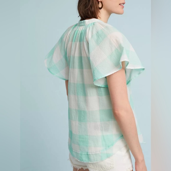 Maeve {Anthropologie} Gingham Flutter Top - Picture 2 of 5
